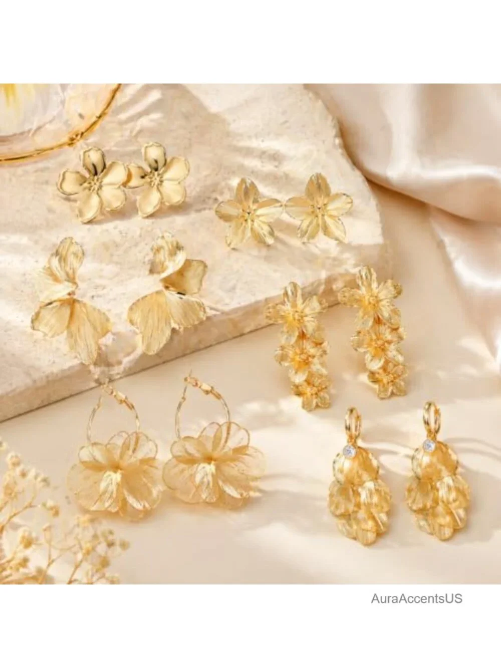 6 Pairs Gold Statement Earrings Set for Women Chunky Geometric Hoop Floral Knot
